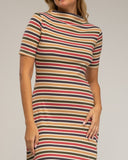 Vestido midi de rayas con manga francesa y cuello barco. - Tantra Spain