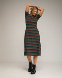 Vestido midi de rayas con manga francesa y cuello barco. - Tantra Spain