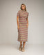 Vestido midi de rayas con manga francesa y cuello barco. - Tantra Spain