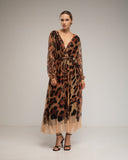 Vestido midi de tul de animal print con cuello en pico. - Tantra Spain