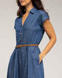 Vestido midi denim con cuerpo abotonado y falda de vuelo con bolsillos (LIGHTDENIM) - Tantra Spain