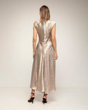 vestido midi seda vuelo frunce en la manga cierre de cremallera en la espalda (Silver) - Tantra Spain