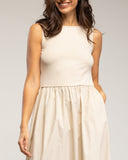 Vestido midi sin mangas con parte de arriba tipo camiseta y falda de vuelo con bolsillos - Tantra Spain