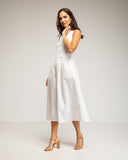 Vestido midi sin mangas con parte de arriba tipo camiseta y falda de vuelo con bolsillos (BLANCO) - Tantra Spain