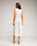 Vestido midi sin mangas con parte de arriba tipo camiseta y falda de vuelo con bolsillos (BLANCO) - Tantra Spain