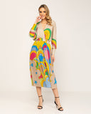 Vestido plisado estampado con detalles de lurex. - Tantra Spain