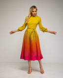 Vestido plisado midi tornasolado con pinzas en la cintura. - Tantra Spain