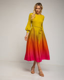 Vestido plisado midi tornasolado con pinzas en la cintura. - Tantra Spain