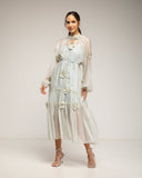 Vestido semitransparente con botones, detalle de flores y volantes. Cinturón y forro aparte - Tantra Spain