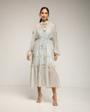 Vestido semitransparente con botones, detalle de flores y volantes. Cinturón y forro aparte - Tantra Spain