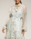 Vestido semitransparente con botones, detalle de flores y volantes. Cinturón y forro aparte - Tantra Spain