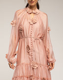 Vestido semitransparente con botones, detalle de flores y volantes. Cinturón y forro aparte - Tantra Spain