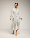 Vestido semitransparente con botones, detalle de flores y volantes. Cinturón y forro aparte - Tantra Spain