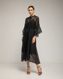 Vestido semitransparente con manga con volantes y pliegues en el bajo. Forro aparte (Black) (Copia) - Tantra Spain
