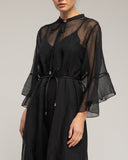 Vestido semitransparente con manga con volantes y pliegues en el bajo. Forro aparte (Black) (Copia) - Tantra Spain