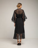 Vestido semitransparente con manga con volantes y pliegues en el bajo. Forro aparte (Black) (Copia) - Tantra Spain