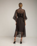 Vestido semitransparente con manga con volantes y pliegues en el bajo. Forro aparte (Brown) - Tantra Spain
