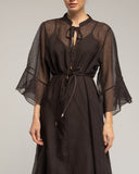 Vestido semitransparente con manga con volantes y pliegues en el bajo. Forro aparte (Brown) - Tantra Spain