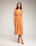 Vestido sin mangas con cuello cruzado, cinturón y bolsillos (SALMON) - Tantra Spain